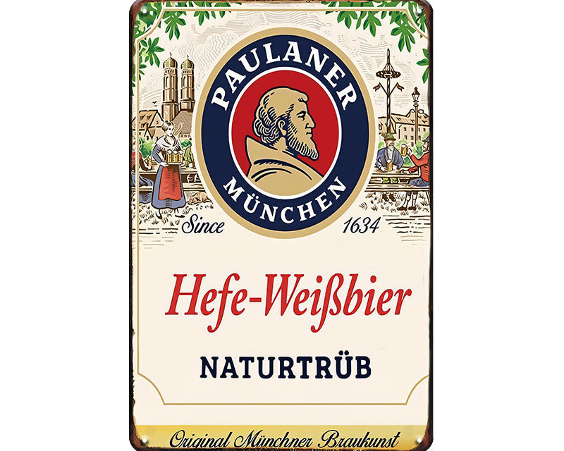 Metalen wandbord | Paulaner München | Hefe-Weisbier |