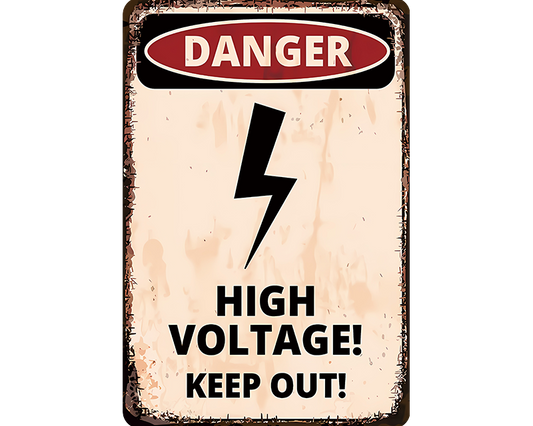 Metalen wandbord | Danger | High voltage! Keep out! |