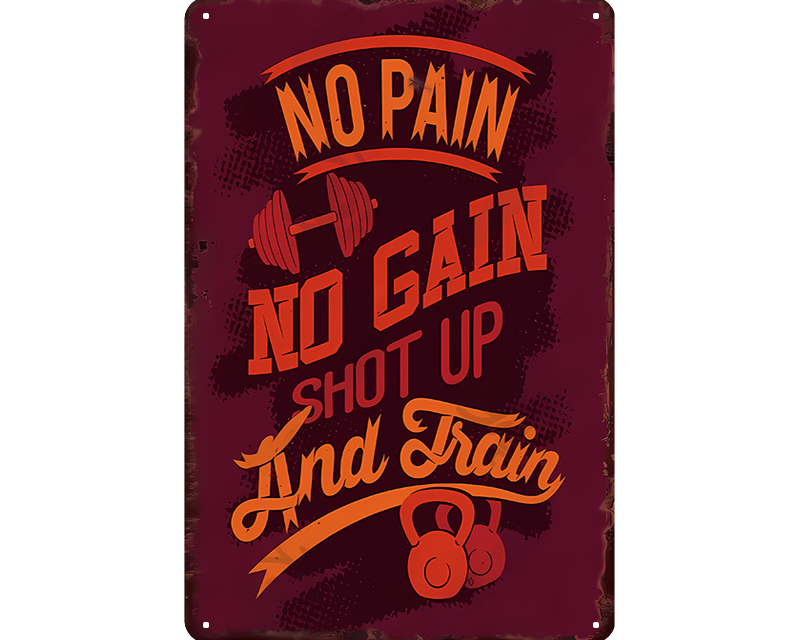 Metalen wandbord | No pain no gain | Shot up and train |
