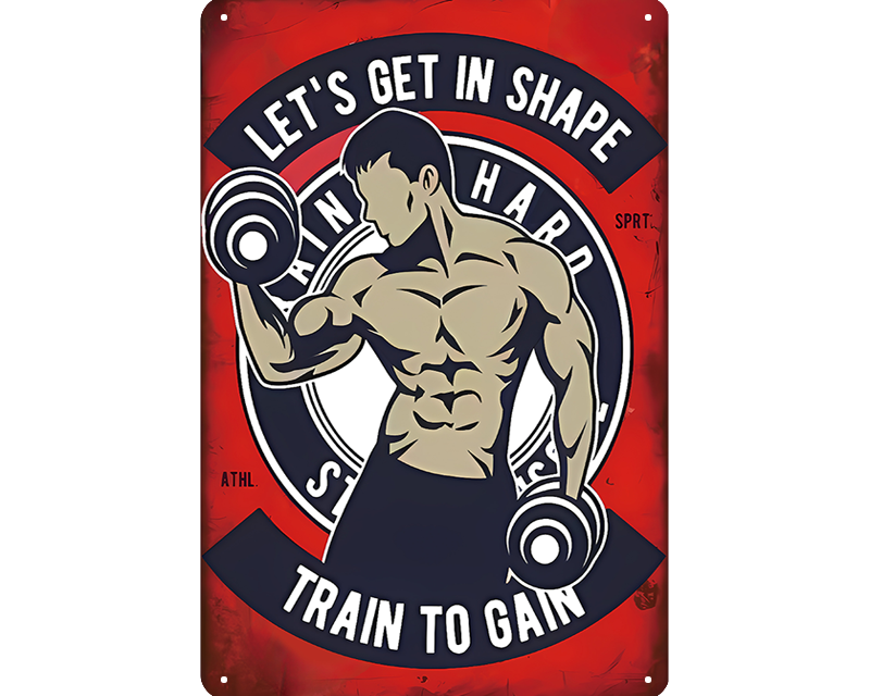 Metalen wandbord | Let's get in shape | Train to gain |