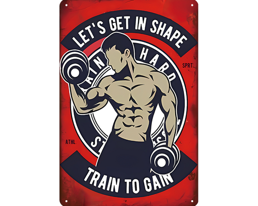 Metalen wandbord | Let's get in shape | Train to gain |