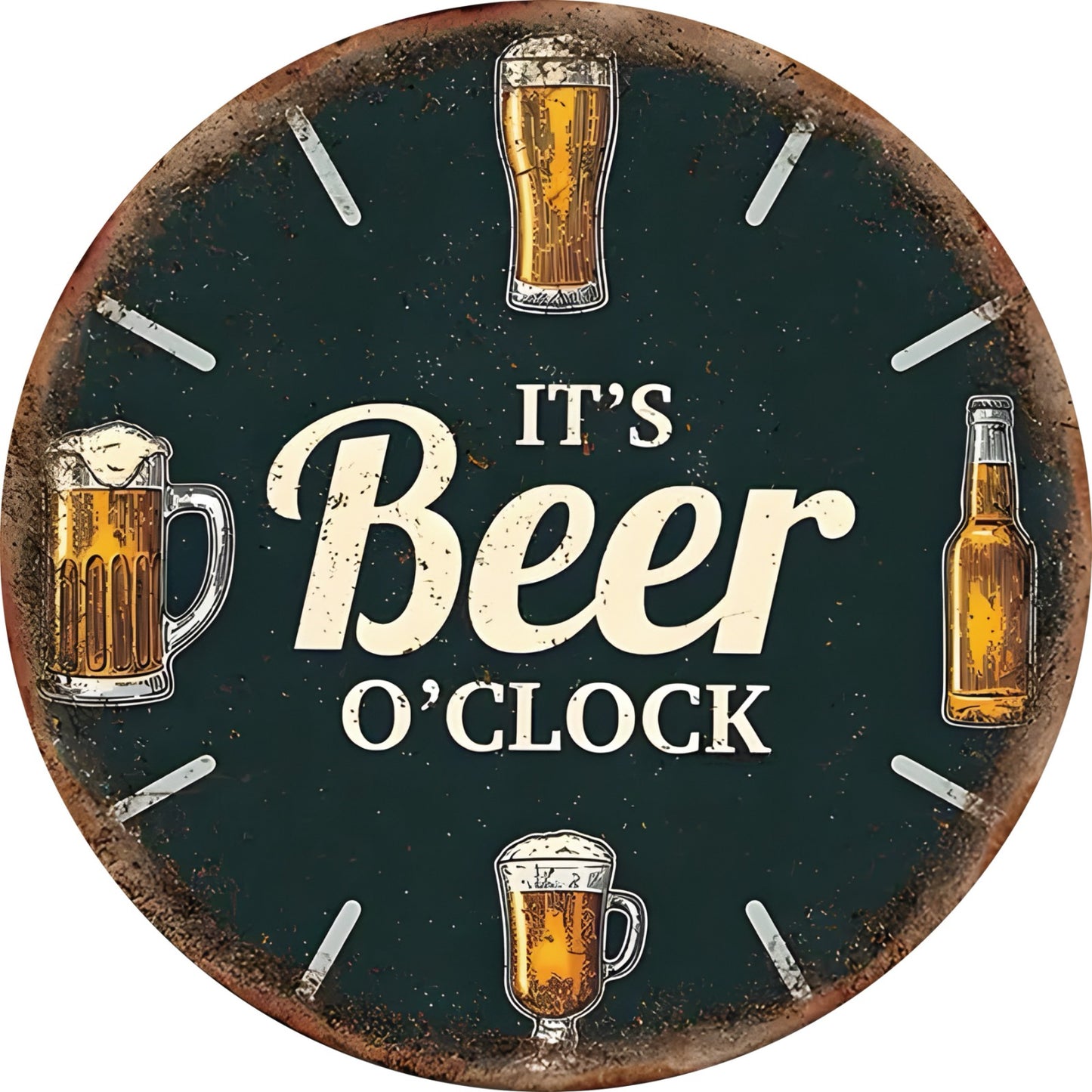 Metalen wandbord | It's beer o'clock | 30CM | Rond |