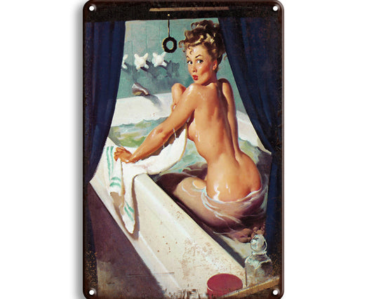Metalen wandbord | Vrouw in bad |