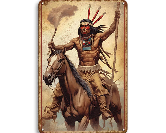 Metalen wandbord | Indiaan op paard #2 |