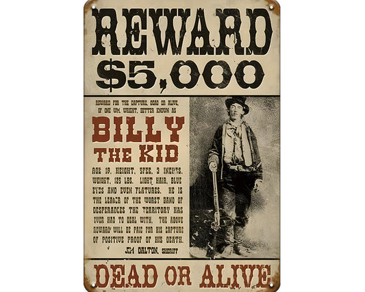 Metalen wandbord | Billy The Kid | Dead or alive |