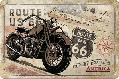 Metalen wandbord | Route 66 bike map | 20x30cm |