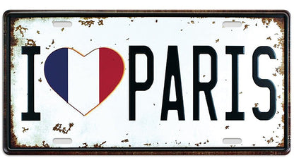 Metalen wandbord | I love Paris | Kentekenplaat | 15x30cm |