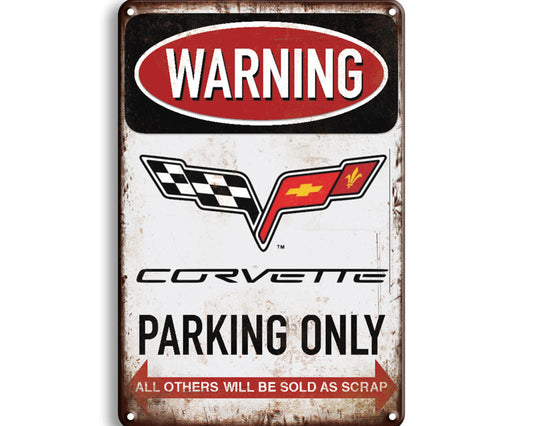 Metalen wandbord | Warning | Corvette parking only |