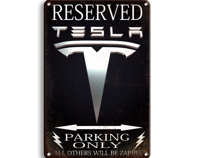 Metalen wandbord | Reserved Tesla parking only |