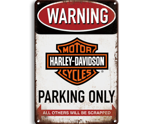 Metalen wandbord | Warning Harley-davidson parking only |