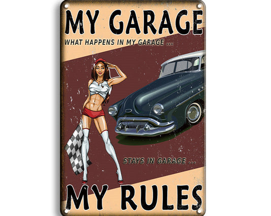 Metalen wandbord | My garage my rules |