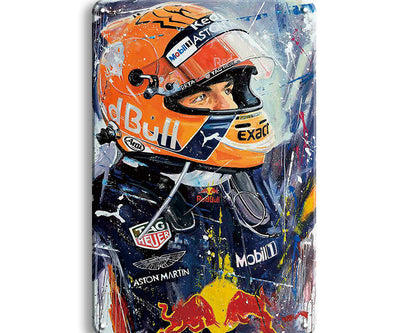 Metalen wandbord | Max Verstappen | Oranje helm | Formule 1 |