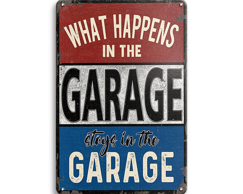 Metalen wandbord | What happens in the garage stays in the garage |