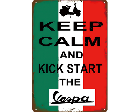 Metalen wandbord | Keep calm and kick start the Vespa |
