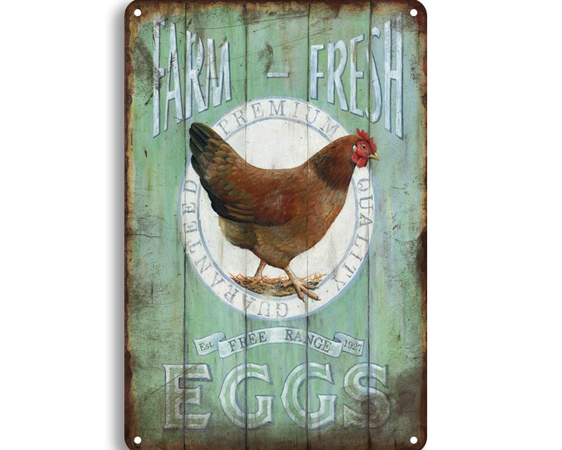 Metalen wandbord | Farm fresh eggs |