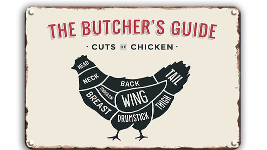 Metalen wandbord | The butcher's guide | Cuts of chicken |