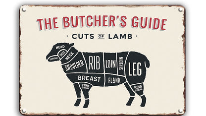 Metalen wandbord | The butcher guide | Cuts of lamb |
