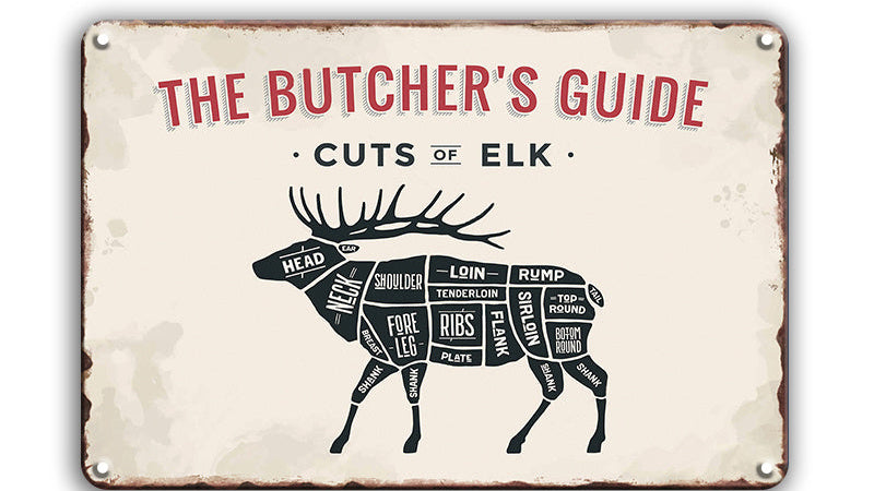 Metalen wandbord | The butcher's guide | Cuts of elk |