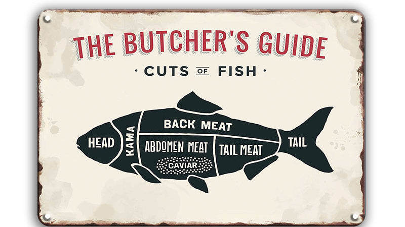 Metalen wandbord | The butcher's guide | Cuts of fish |