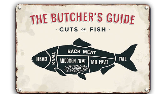 Metalen wandbord | The butcher's guide | Cuts of fish |