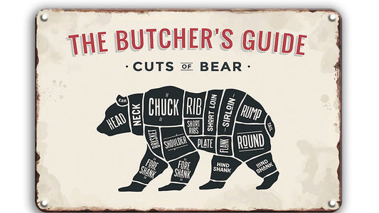 Metalen wandbord | The butcher's guide | Cuts of bear |