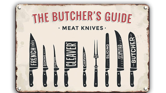 Metalen wandbord | The butcher's guide | Meat knives |