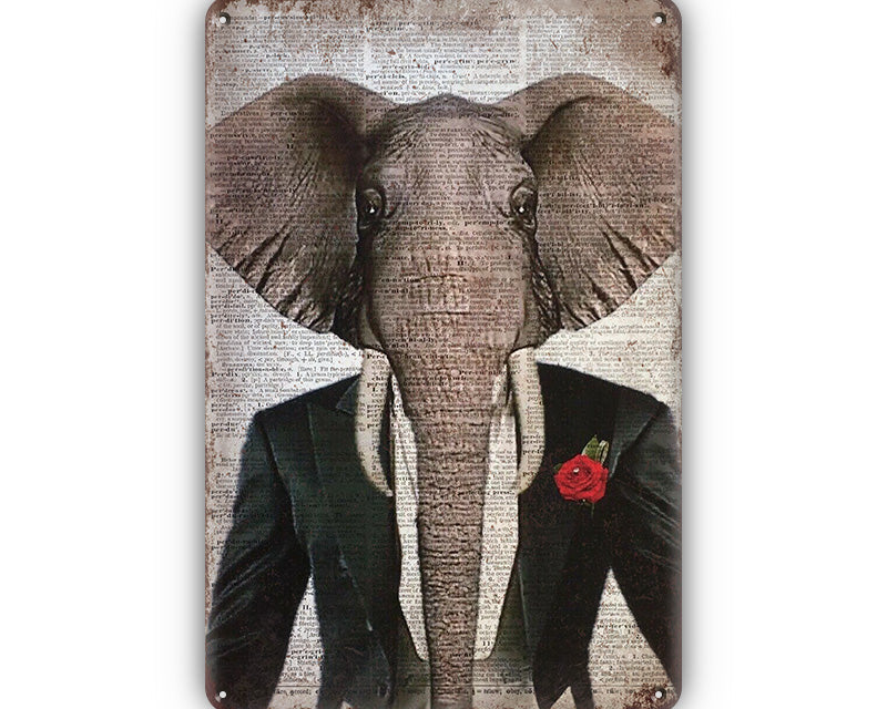 Metalen wandbord | Olifant in pak |