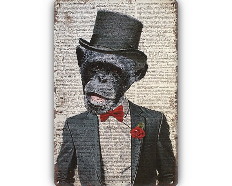 Metalen wandbord | Aap in pak |