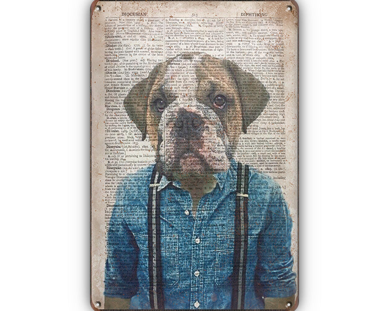 Metalen wandbord | Hond met bretels |