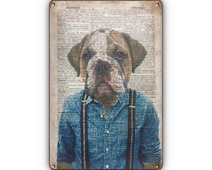Metalen wandbord | Hond met bretels |