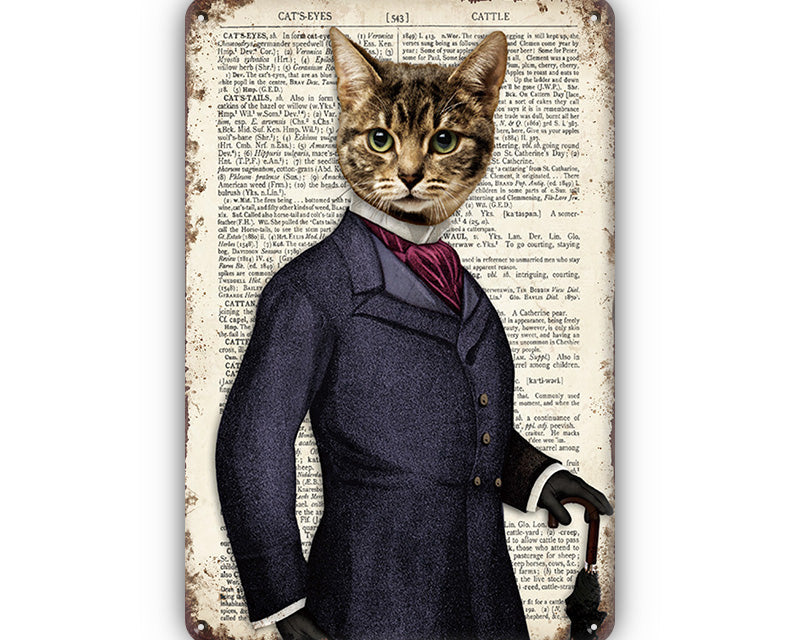 Metalen wandbord | Kat in pak |