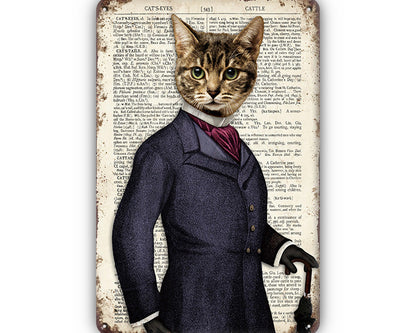 Metalen wandbord | Kat in pak |