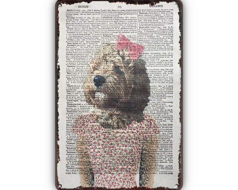 Metalen wandbord | Hond met roze strikje |