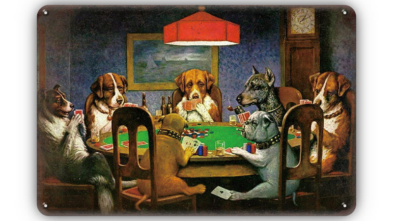 Metalen wandbord | Honden aan pokertafel |