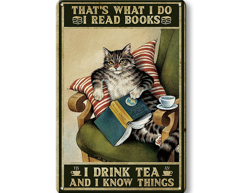Metalen wandbord | I read books | I drink tea | And I know things |