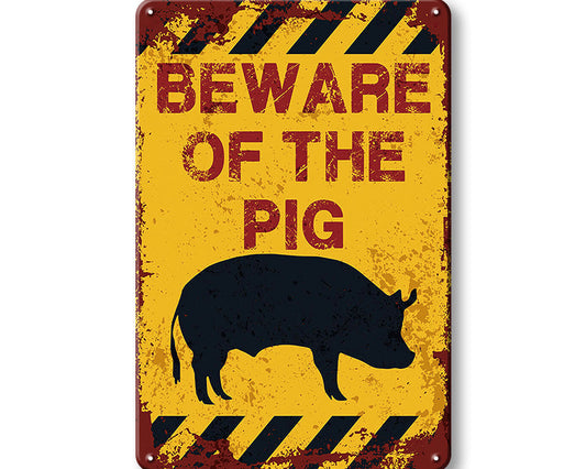 Metalen wandbord | Beware of the pig |