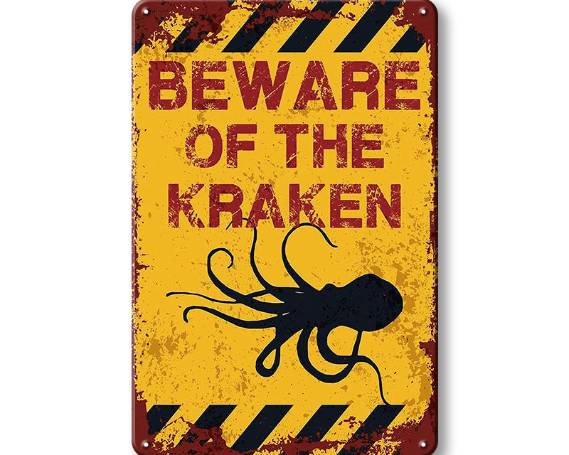 Metalen wandbord | Beware of the kraken |