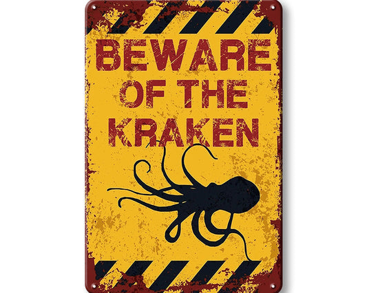 Metalen wandbord | Beware of the kraken |