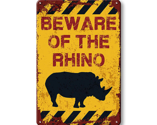 Metalen wandbord | Beware of the rhino |