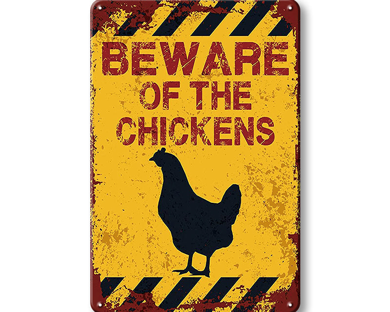 Metalen wandbord | Beware of the chickens |