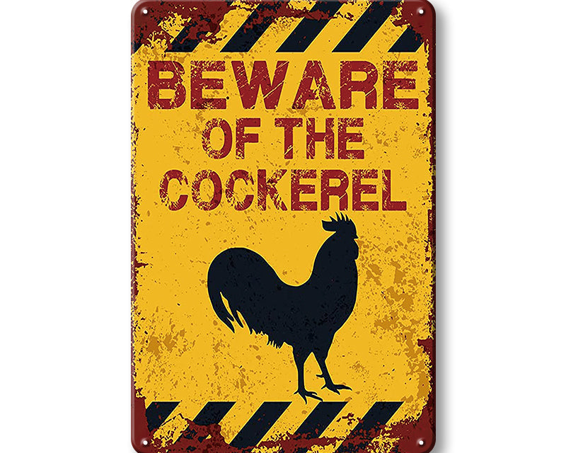 Metalen wandbord | Beware of the cockerel |
