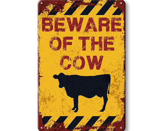 Metalen wandbord | Beware of the cow |