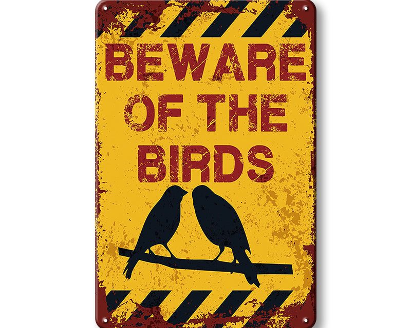 Metalen wandbord | Beware of the birds |