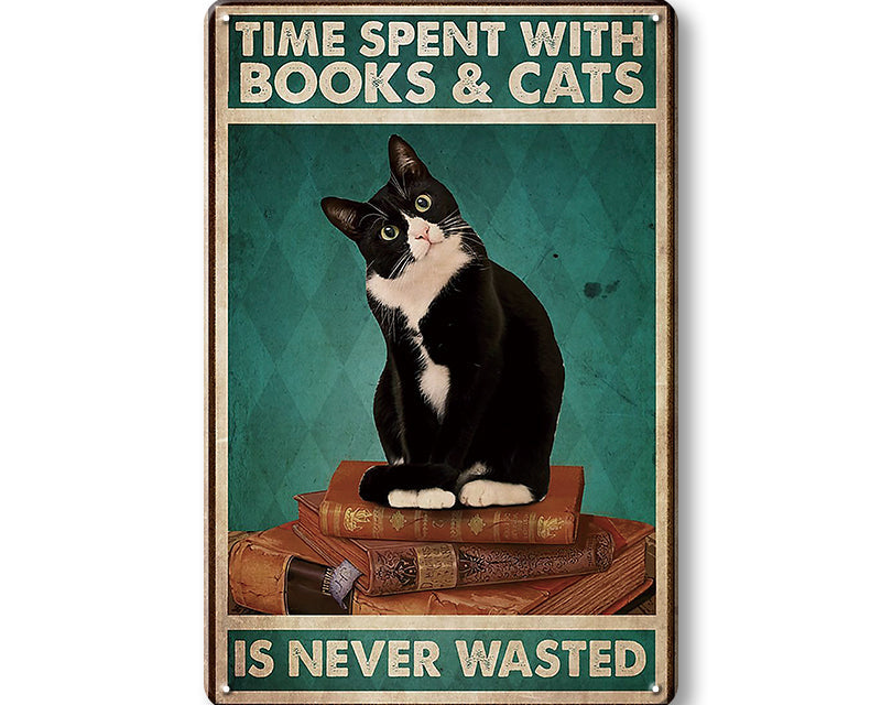 Metalen wandbord | Time spent with books & cats | Is never wasted |