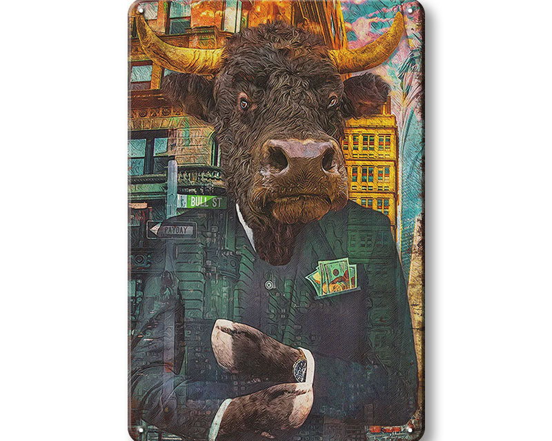 Metalen wandbord | Stier in pak |