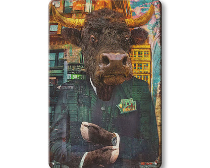 Metalen wandbord | Stier in pak |