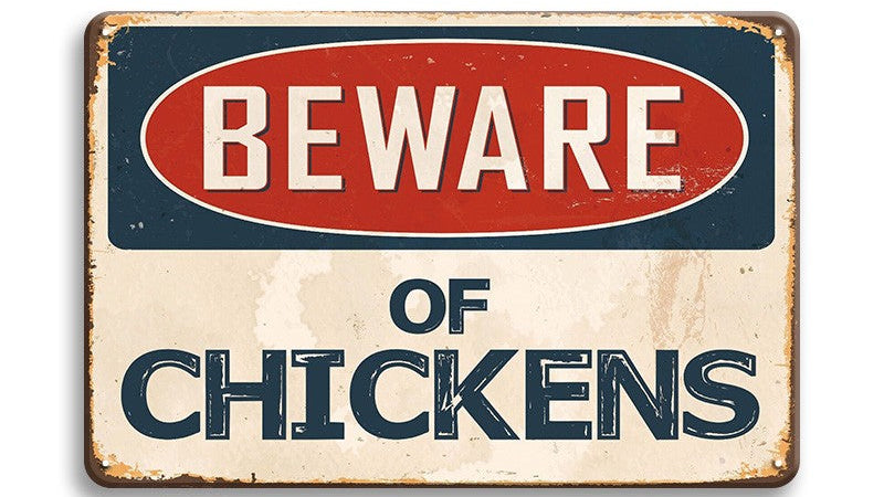 Metalen wandbord | Beware of chickens |