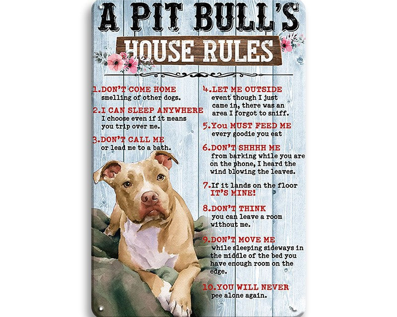 Metalen wandbord | A pit bull's | House Rules |