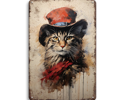 Metalen wandbord | Kat met rode hoed |