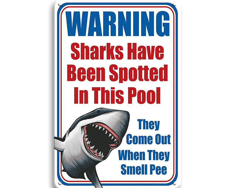 Metalen wandbord | Warning | Sharks have been spotted in this pool |